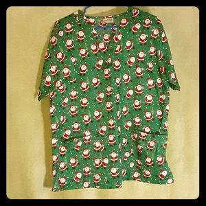 Santa Scrub Top Size M